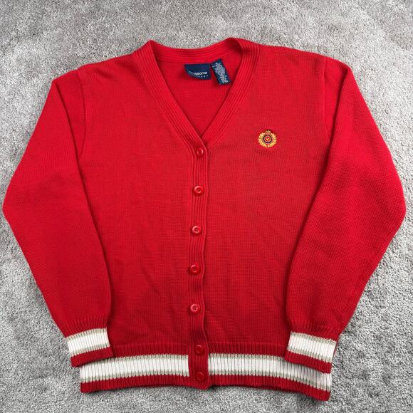 Liz Claiborne Sweaters - Liz Claiborne LizSport Size XL Red Cardigan Sweater Varsity Stripe Crest Y2K